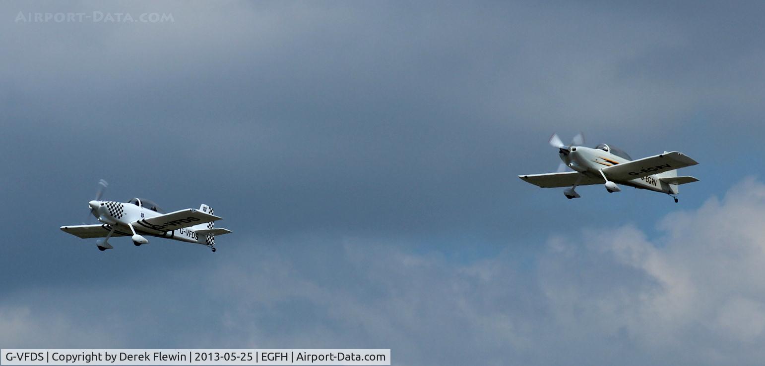 G-VFDS, 2012 Vans RV-8 C/N PFA 303-14637, Shortly after take off from Runway 22, G-VFDS seen leading G-EGRV.