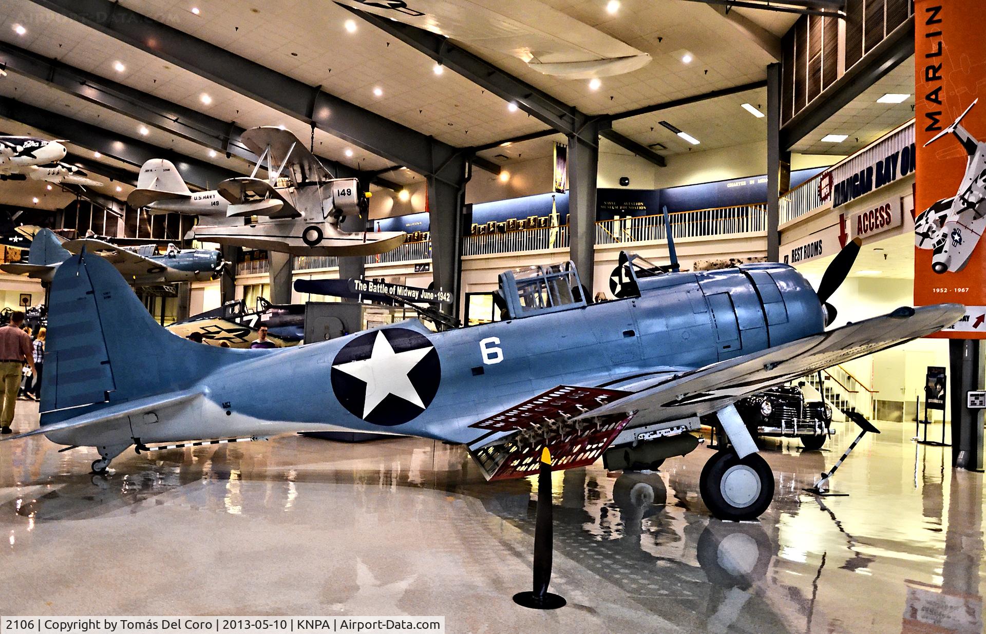 2106, 1940 Douglas SBD-2 Dauntless C/N 632, 1940 Douglas SBD-3 Dauntless BuNo 2106 C/N 632.  This is a model of a veteran of The Battle of Midway. National Naval Aviation Museum TDelCoro May 10, 2013