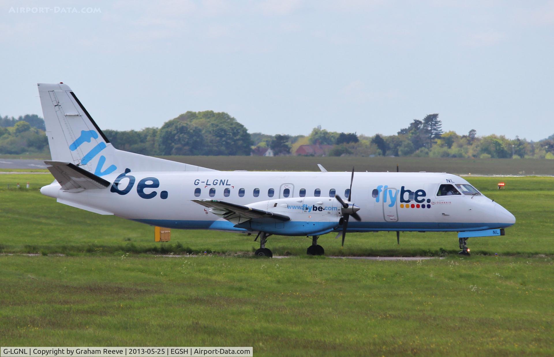 G-LGNL, 1991 Saab SF340B C/N 340B-246, About to depart Norwich for the Isle of Man.