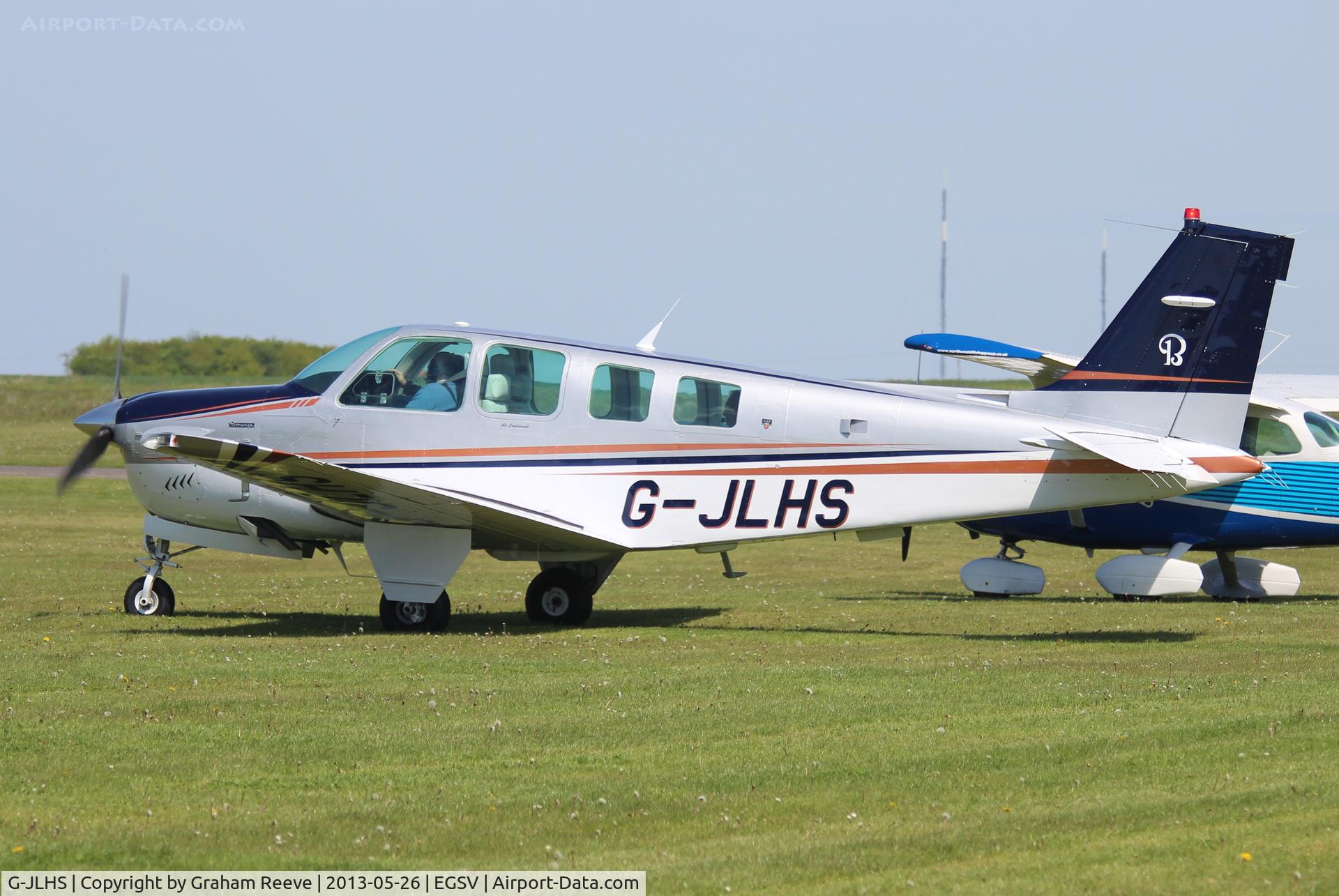 G-JLHS, 1990 Beech A36 Bonanza 36 C/N E-2571, About to depart.