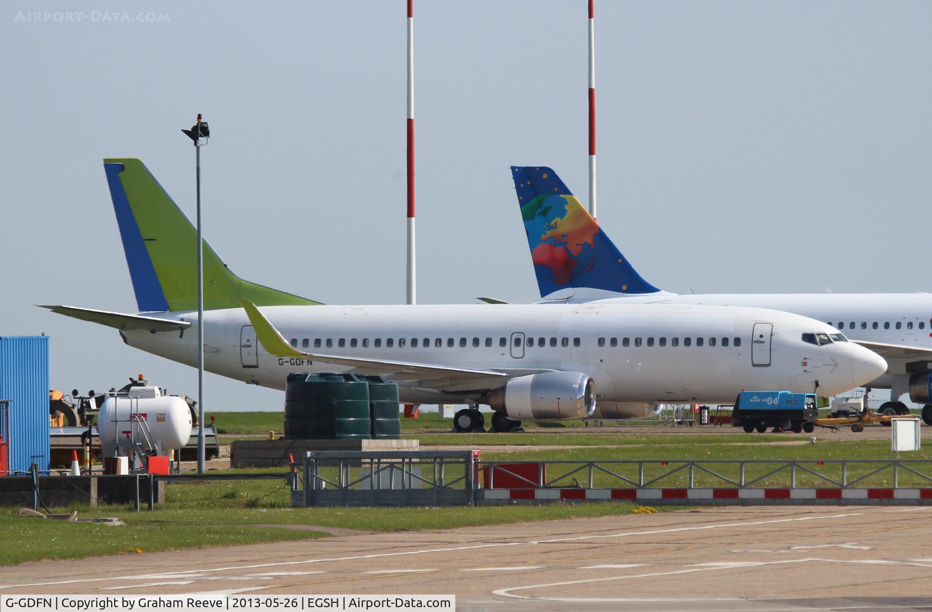 G-GDFN, 1998 Boeing 737-33V C/N 29332, Parked at Norwich.