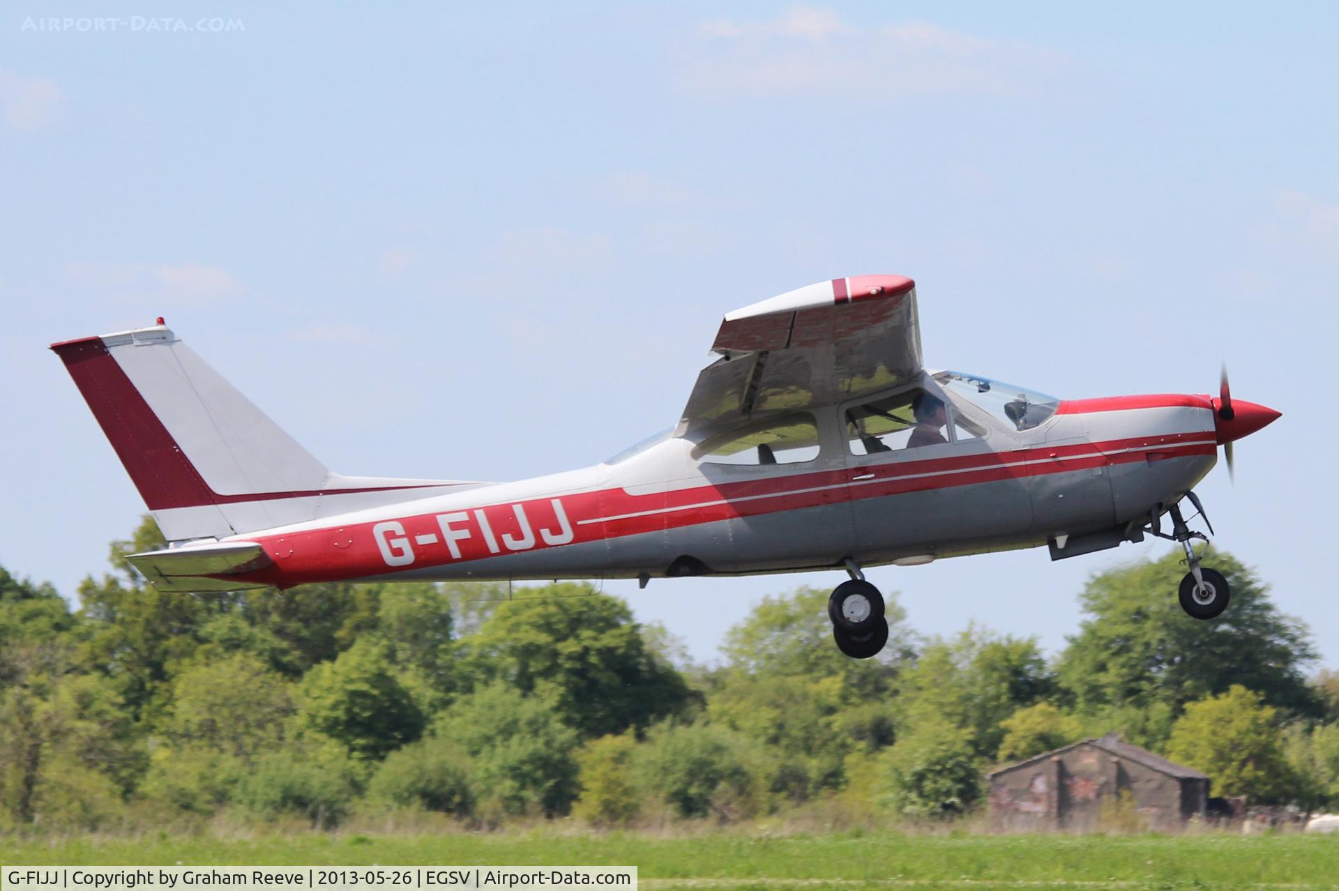 G-FIJJ, 1971 Reims F177RG Cardinal RG C/N 0031, Departing from Old Buckenham.