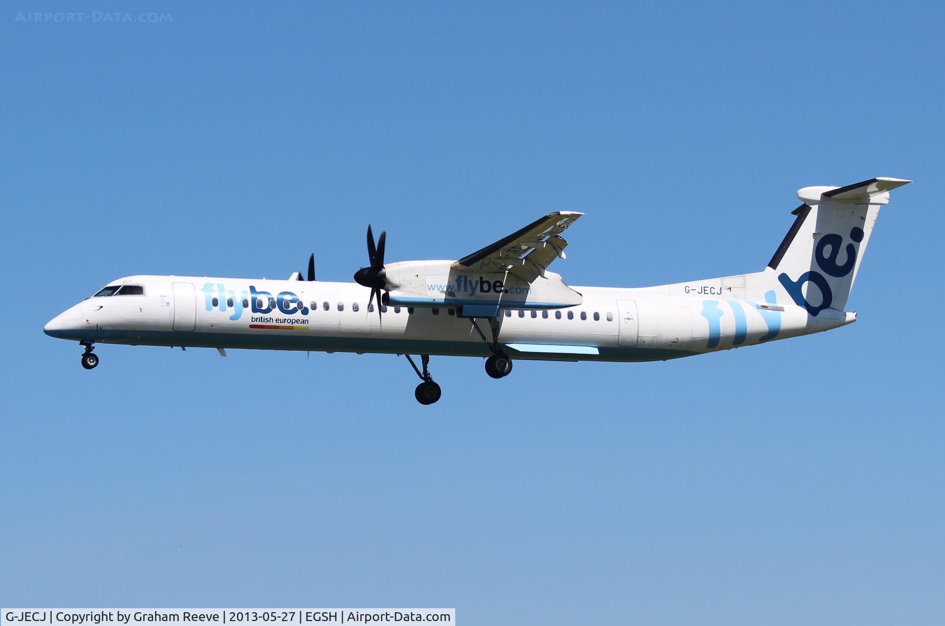 G-JECJ, 2005 De Havilland Canada DHC-8-402Q Dash 8 C/N 4110, About to land at Norwich.