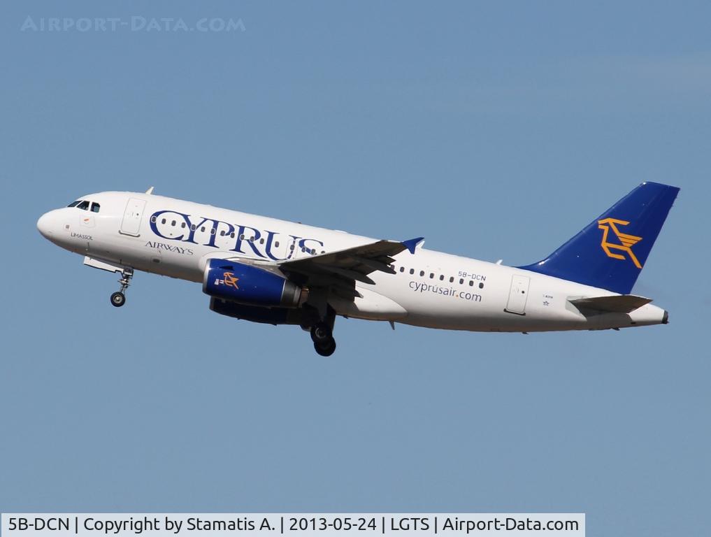 5B-DCN, 2005 Airbus A319-132 C/N 2383, A319-132 5B-DCN Cyprus Airways take off from runway 16 of Thessaloniki-Makedonia airport.