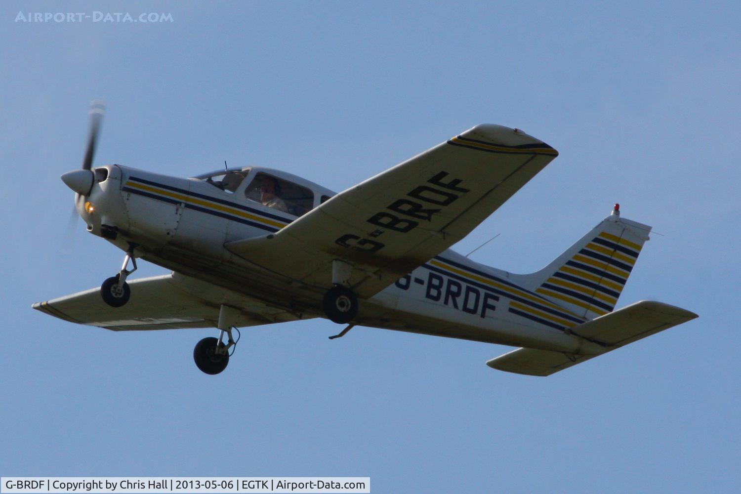 G-BRDF, 1977 Piper PA-28-161 Cherokee Warrior II C/N 28-7716085, seen earlier in the day departing from White Waltham Airfield, now departing from Oxford