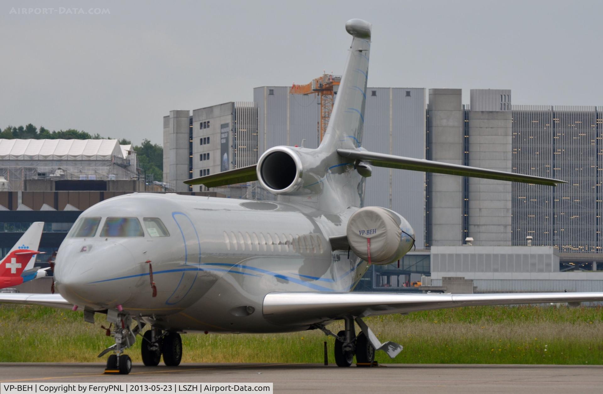 VP-BEH, 2008 Dassault Falcon 7X C/N 021, EF Education DA7X parked in ZRH.