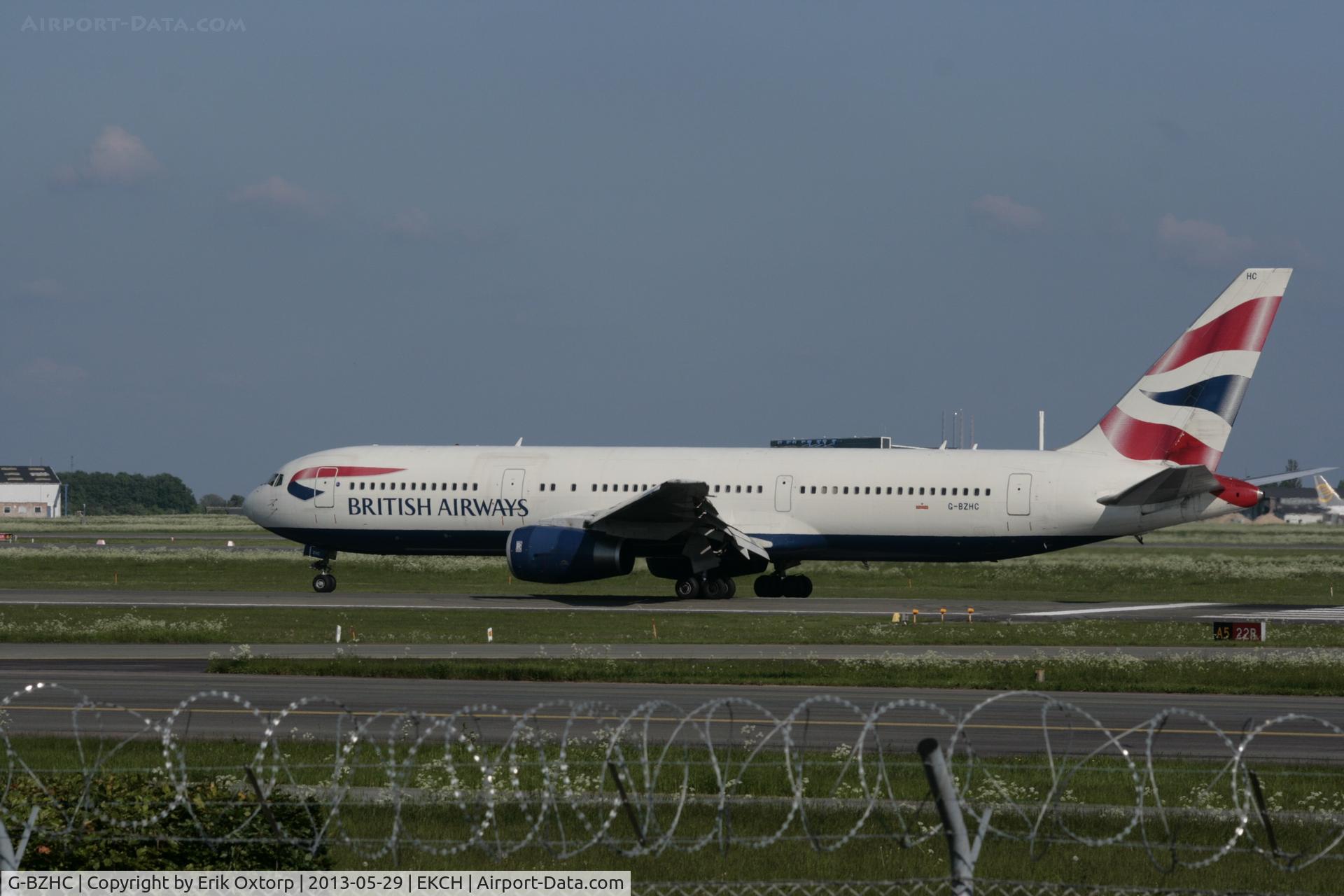 G-BZHC, 1998 Boeing 767-336 C/N 29232, G-BZHC has just arrived on rw 04R