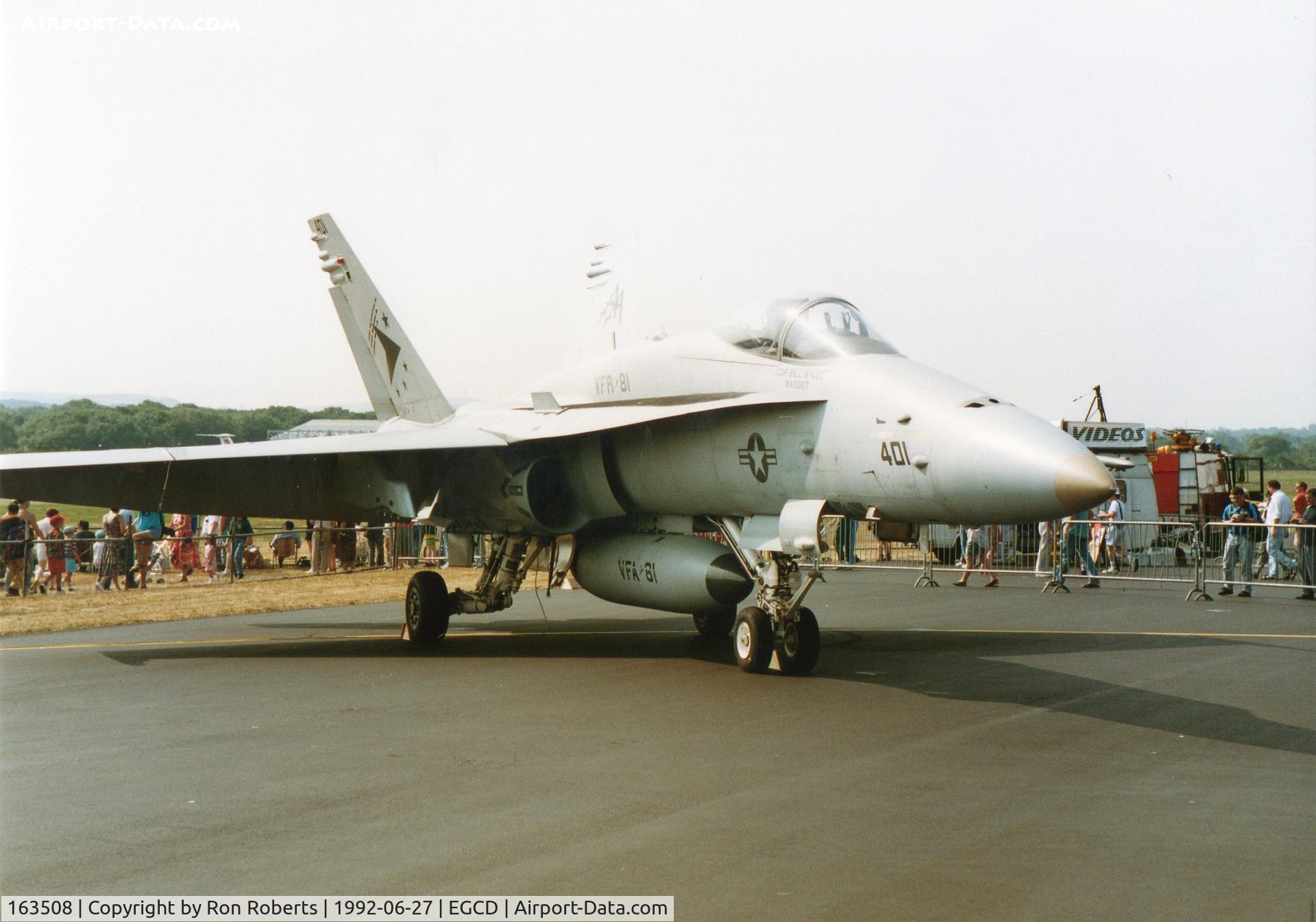 163508, 1988 McDonnell Douglas F/A-18C Hornet C/N 0754/C060, Woodford Airshow.Flew up from the Mediterranean off the USS Saratoga