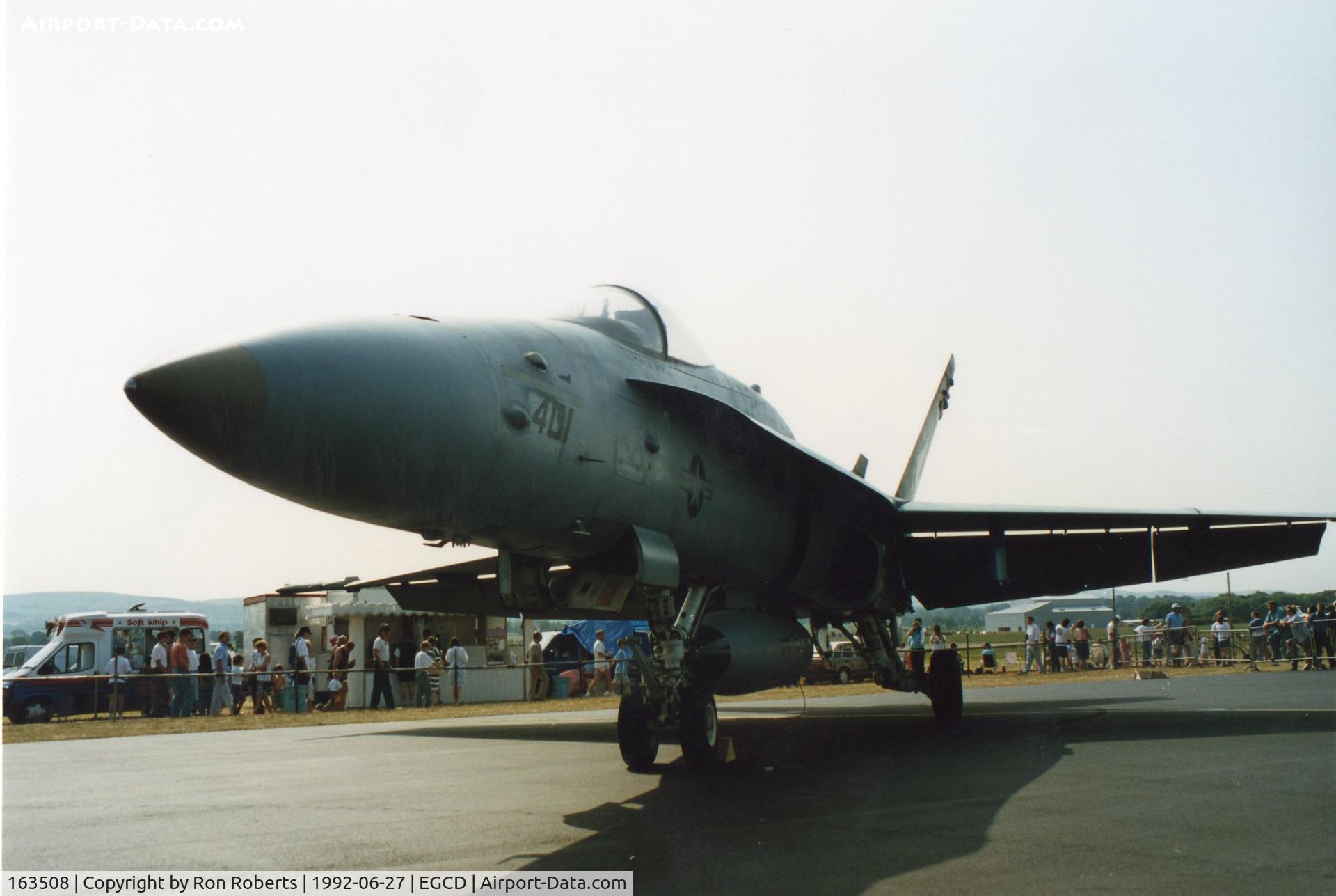163508, 1988 McDonnell Douglas F/A-18C Hornet C/N 0754/C060, Woodford Airshow.Flew up from the Mediterranean off the USS Saratoga