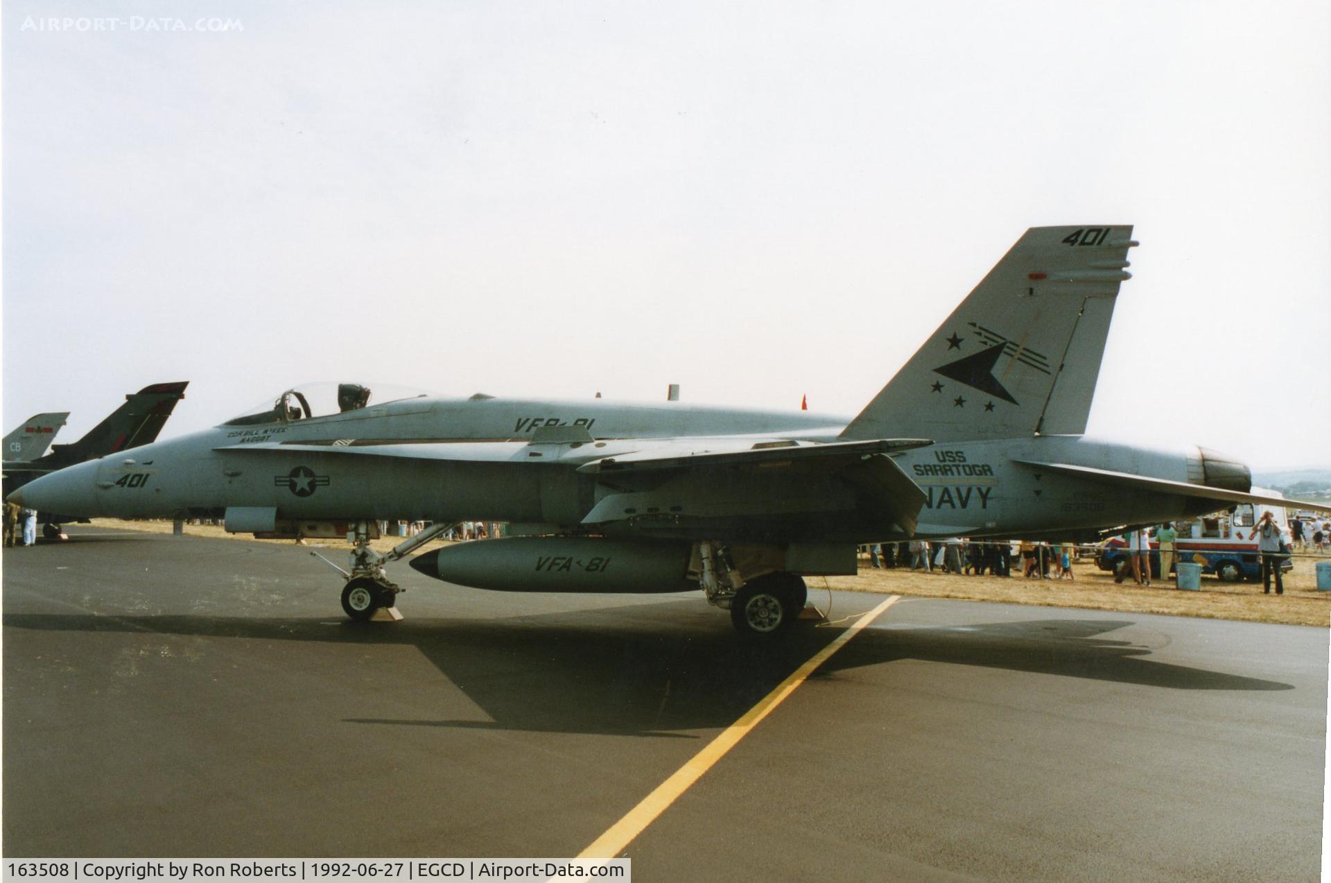 163508, 1988 McDonnell Douglas F/A-18C Hornet C/N 0754/C060, Woodford Airshow.Flew up from the Mediterranean off the USS Saratoga