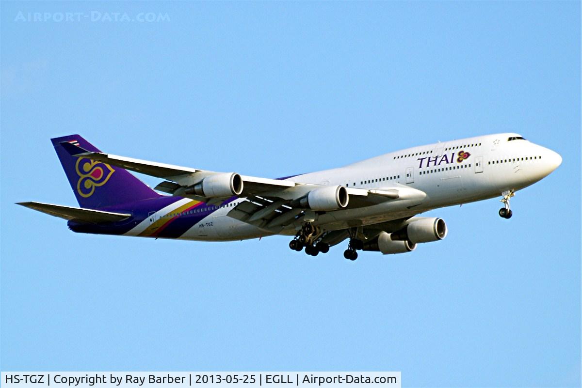 HS-TGZ, 1999 Boeing 747-4D7 C/N 28706, Boeing 747-4D7 [28706] (Thai Airways) Home~G 25/05/2013. On approach 27L.