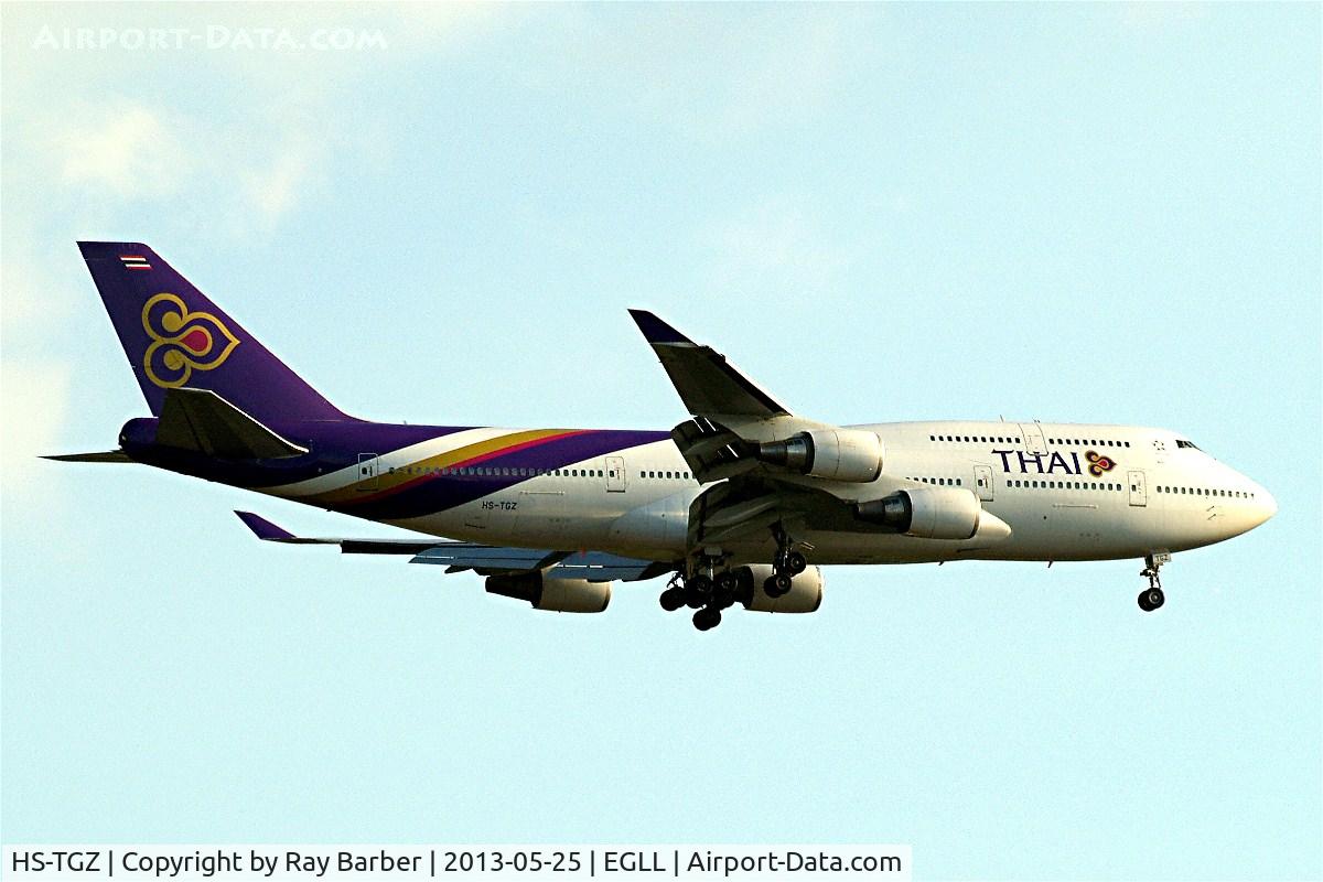 HS-TGZ, 1999 Boeing 747-4D7 C/N 28706, Boeing 747-4D7 [28706] (Thai Airways) Home~G 25/05/2013. On approach 27L.