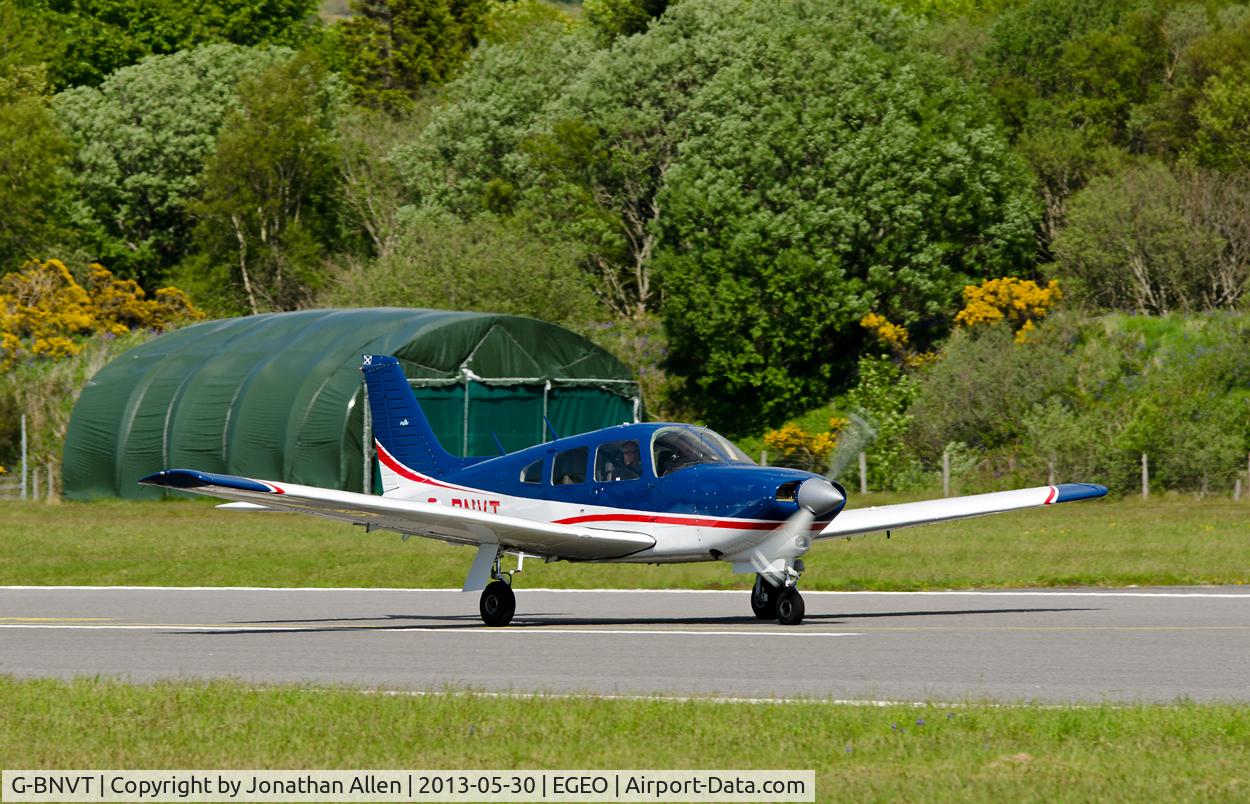 G-BNVT, 1977 Piper PA-28R-201T Cherokee Arrow III C/N 28R-7703157, Departing from Oban Airport (North Connel).