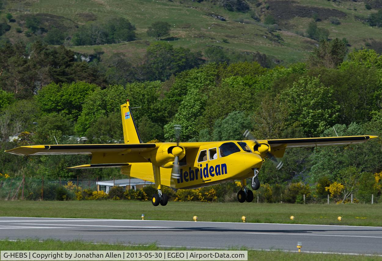 G-HEBS, 1994 Britten-Norman BN-2B-20 Islander C/N 2267, The 16.30 flight from Islay lands at Oban Airport.