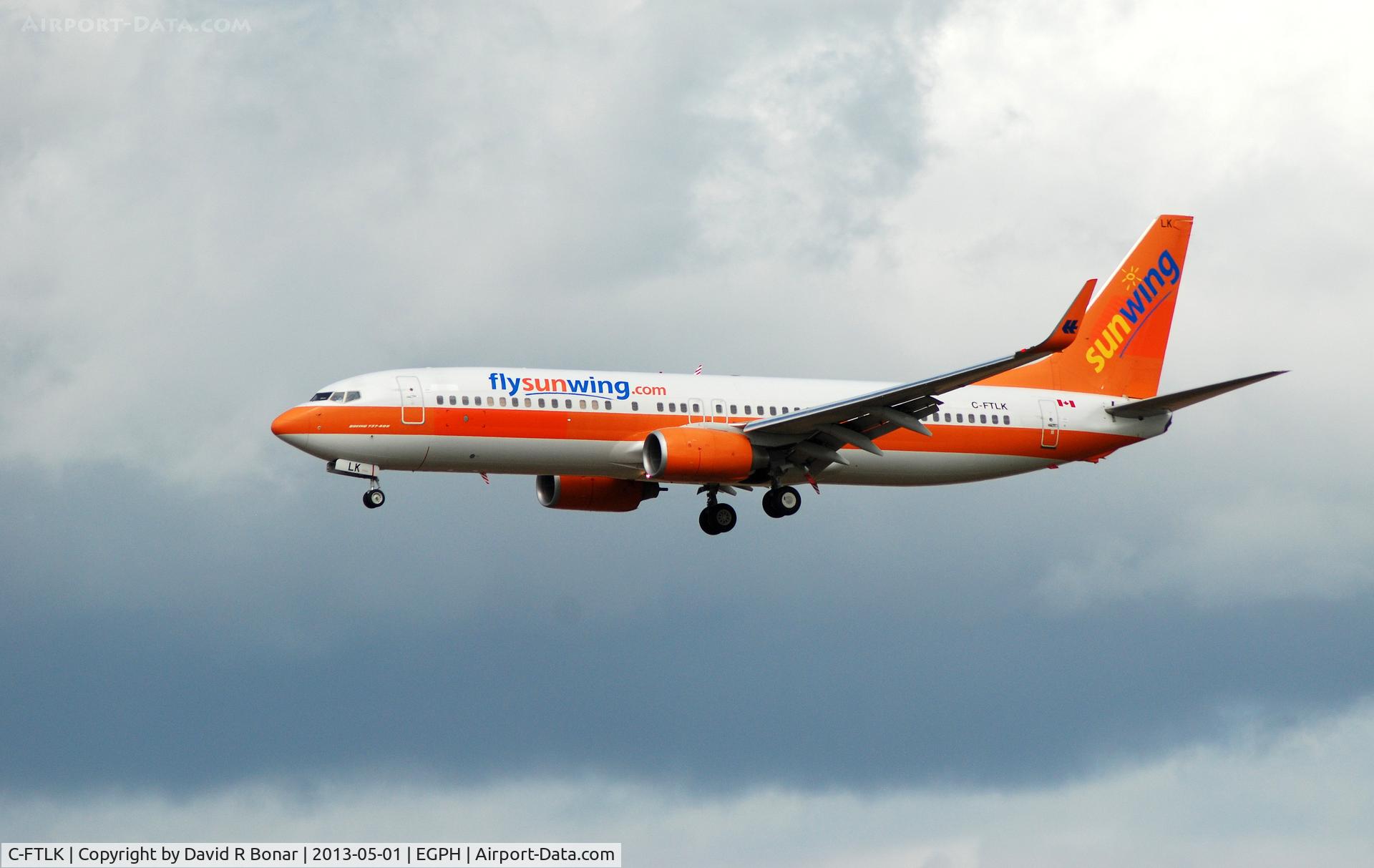 C-FTLK, 2008 Boeing 737-8K5 C/N 35143, Fly Sunwings (Hapag Lloyd) arriving at Edinburgh after a 7hr 02min positioning flight from Toronto.
Operating for Thomson Holidays during Summer season.