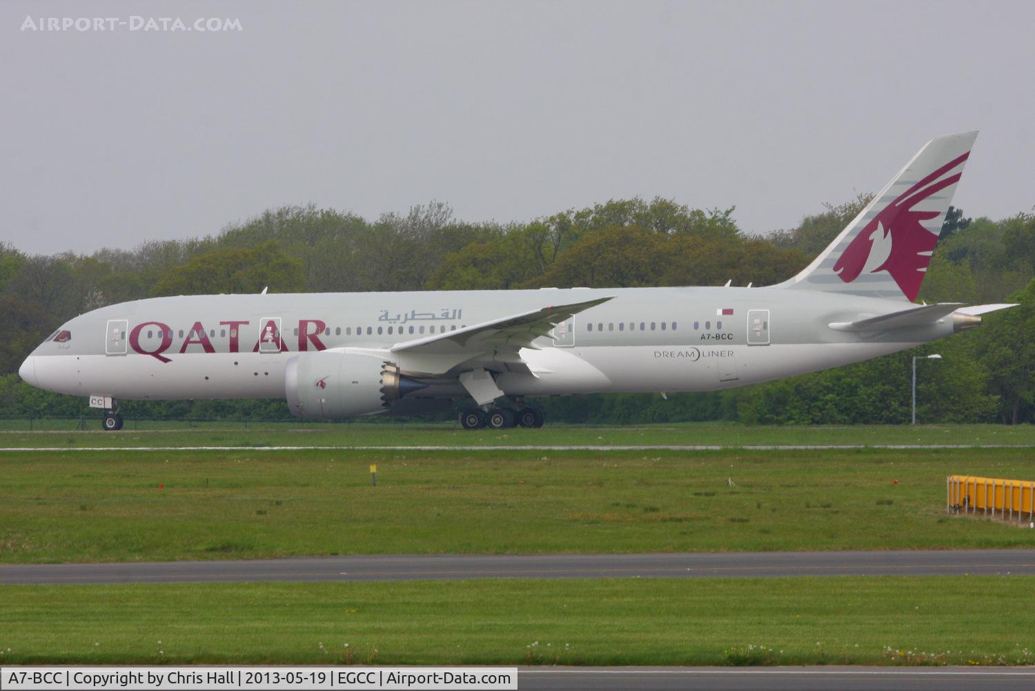 A7-BCC, 2012 Boeing 787-8 Dreamliner C/N 38321, Qatar Airways B787 making the 1st commercial flight of the type into Manchester Airport