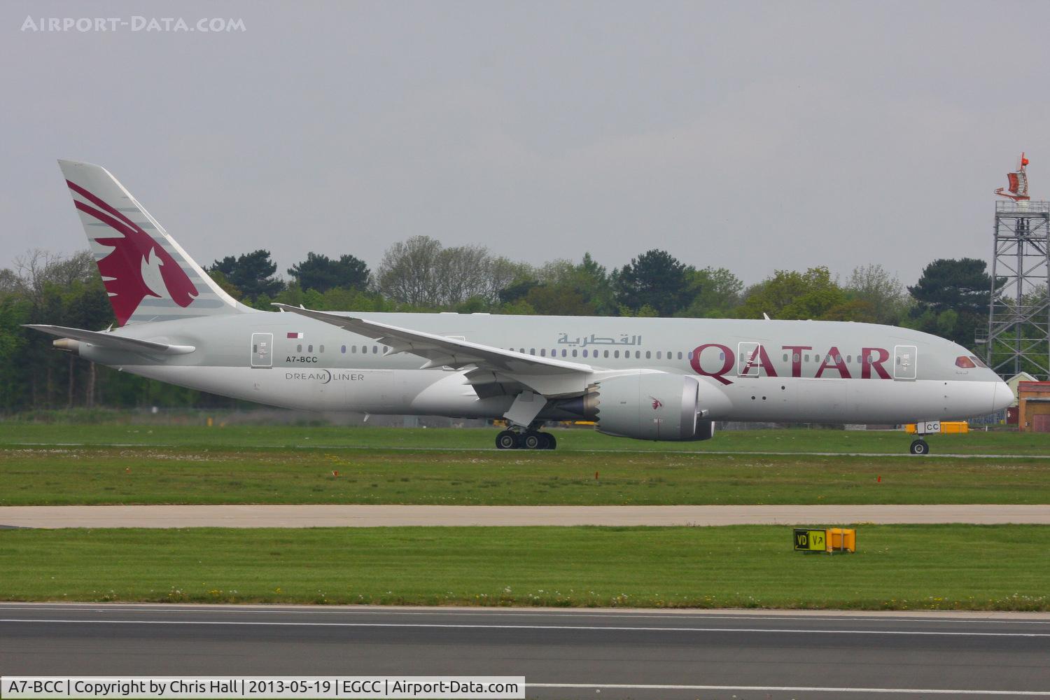 A7-BCC, 2012 Boeing 787-8 Dreamliner C/N 38321, Qatar Airways B787 making the 1st commercial flight of the type into Manchester Airport