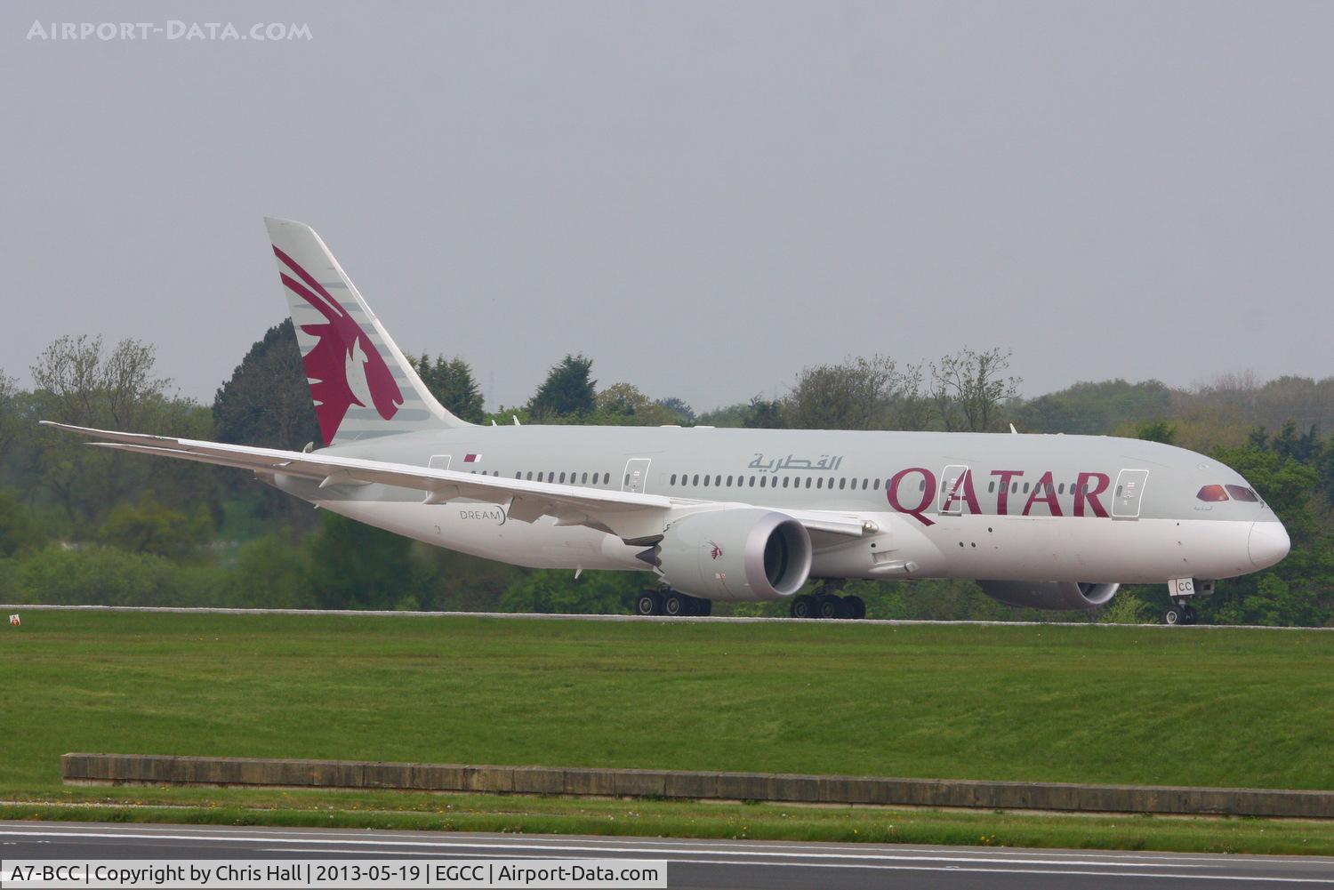 A7-BCC, 2012 Boeing 787-8 Dreamliner C/N 38321, Qatar Airways B787 making the 1st commercial flight of the type into Manchester Airport