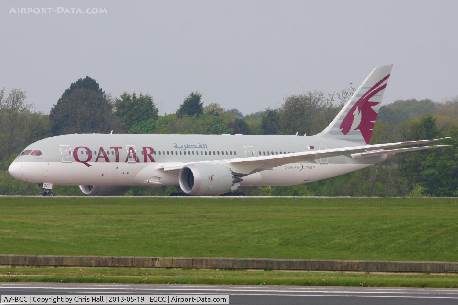 A7-BCC, 2012 Boeing 787-8 Dreamliner C/N 38321, Qatar Airways B787 making the 1st commercial flight of the type into Manchester Airport