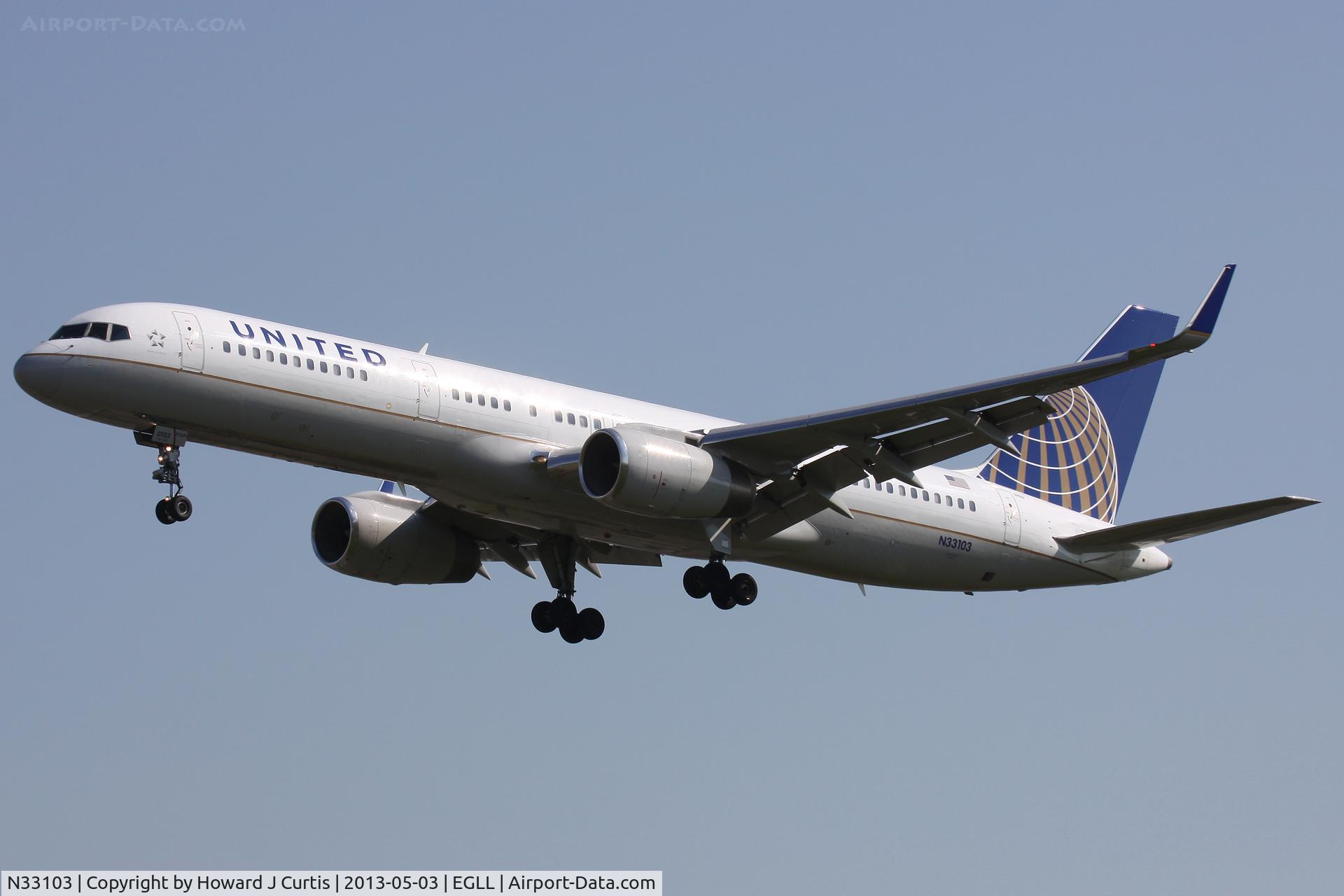 N33103, 1994 Boeing 757-224 C/N 27293, United Airlines, on approach to runway 27L.