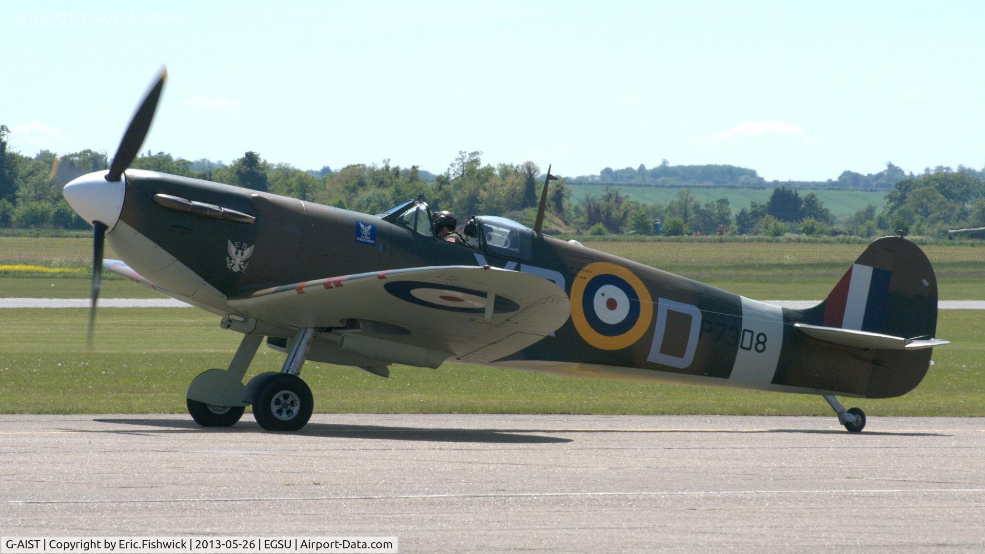 G-AIST, 1941 Supermarine 300 Spitfire Mk1A C/N WASP/20/2, 3. AR213 now in the guise of P7308 and a member of the Eagle Squadron at the IWM Spring Airshow, May 2013.