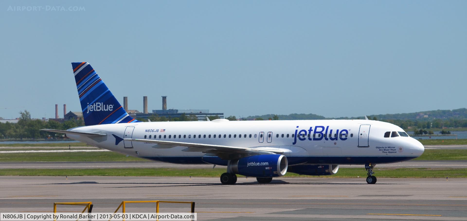 N806JB, 2012 Airbus A320-232 C/N 5302, Taxi DCA  Objects in the mirror are bluer than they appear