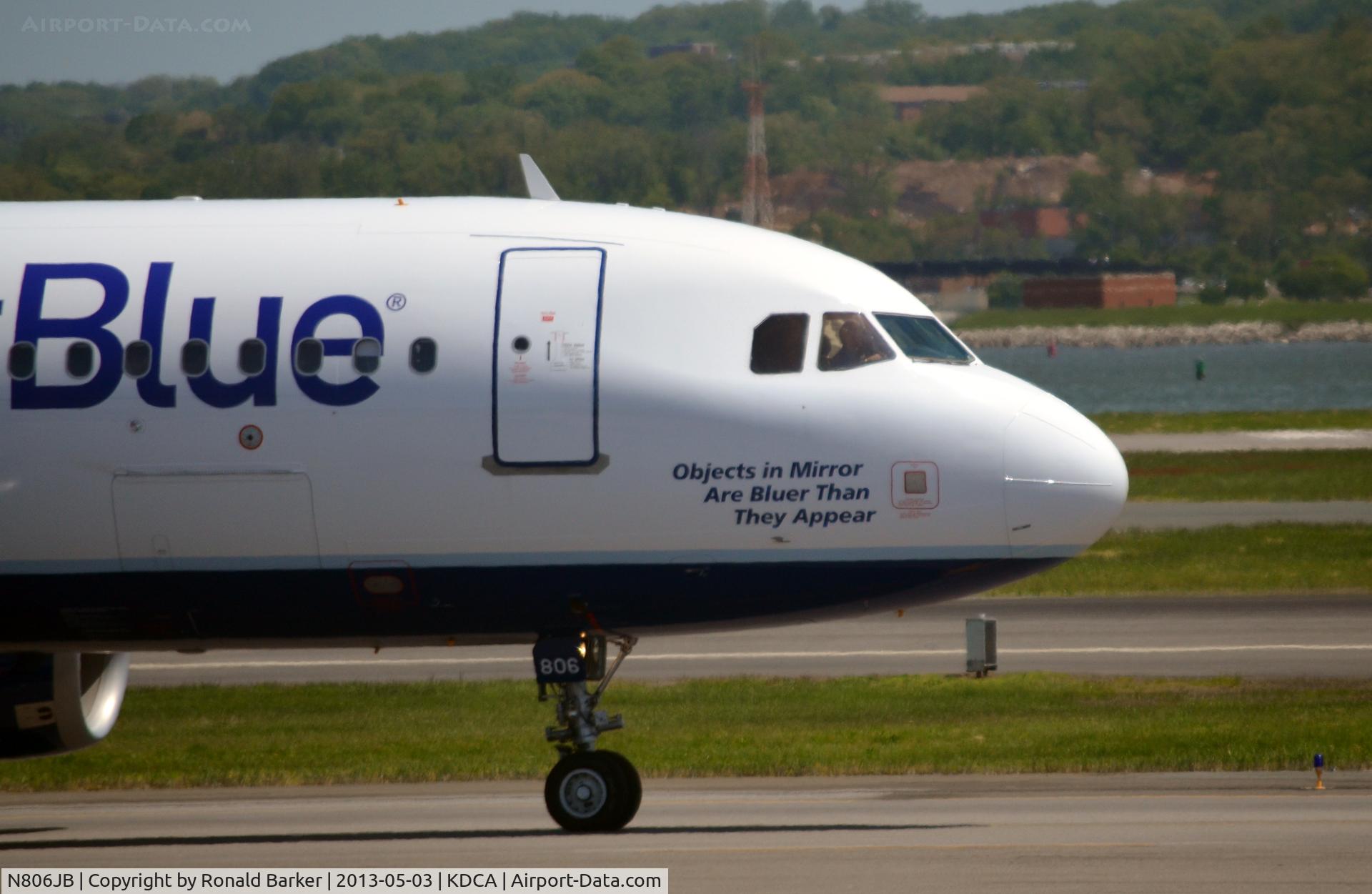 N806JB, 2012 Airbus A320-232 C/N 5302, Taxi DCA - Objects in the mirror are bluer than they appear
