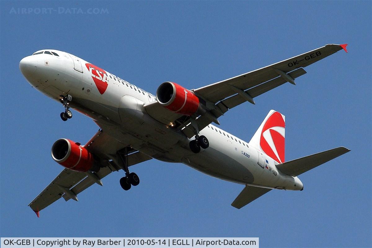 OK-GEB, 2001 Airbus A320-214 C/N 1450, Airbus A320-214 [1450] (CSA Czech Airlines) Home~G 14/05/2010. On approach 27R.