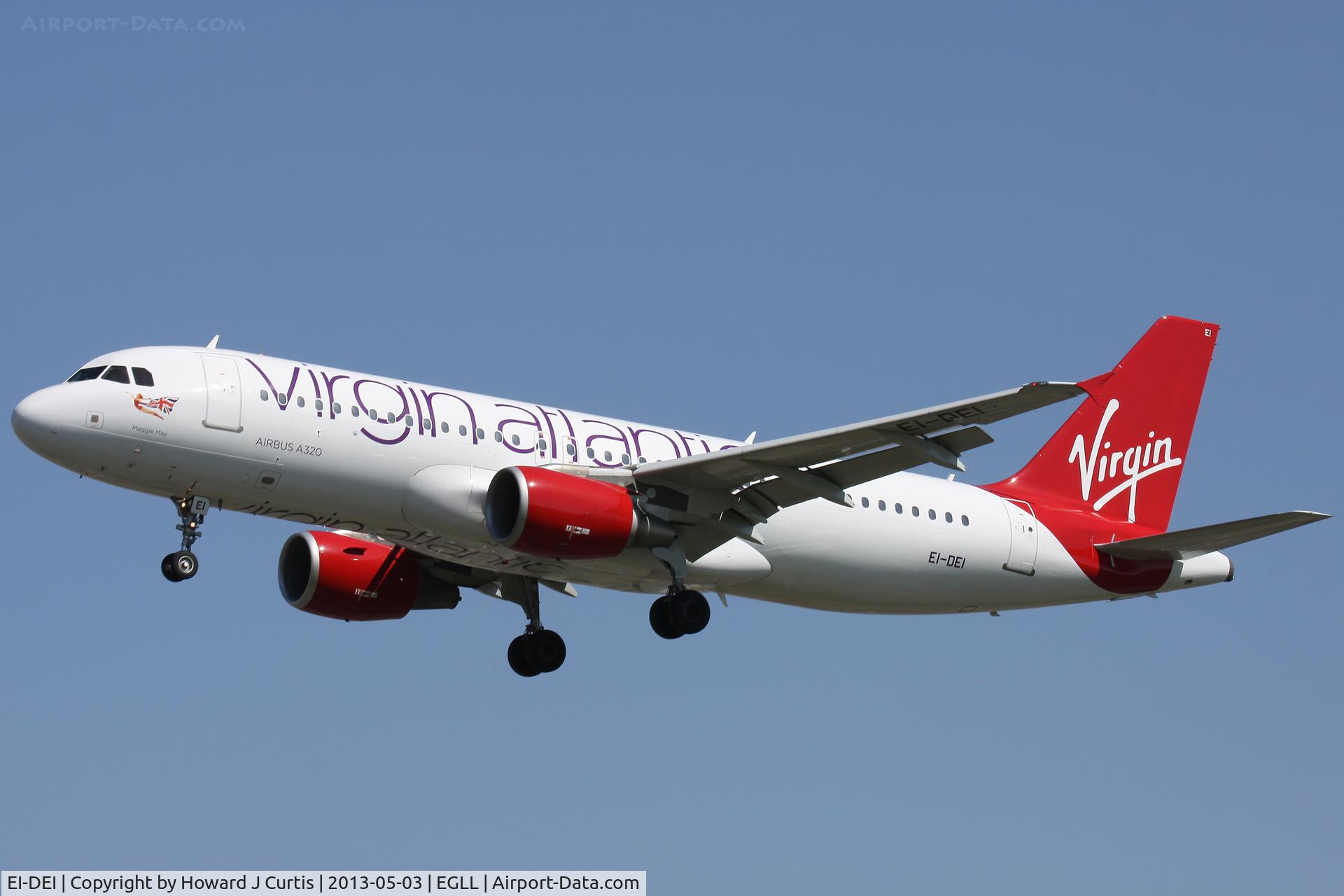 EI-DEI, 2005 Airbus A320-214 C/N 2374, Virgin Atlantic, 'Maggie May'; on approach to runway 27L.
