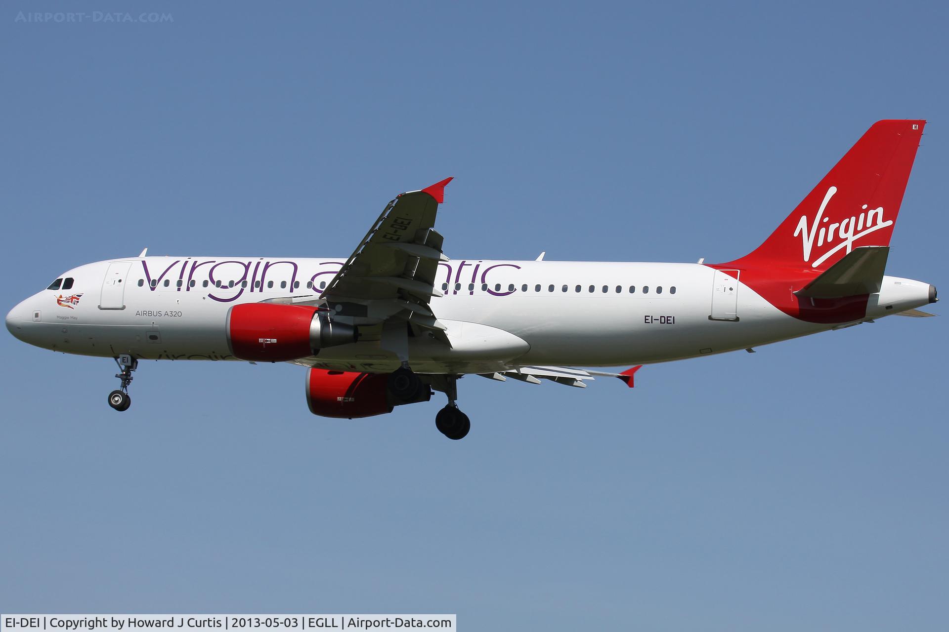 EI-DEI, 2005 Airbus A320-214 C/N 2374, Virgin Atlantic, 'Maggie May'; on approach to runway 27L.