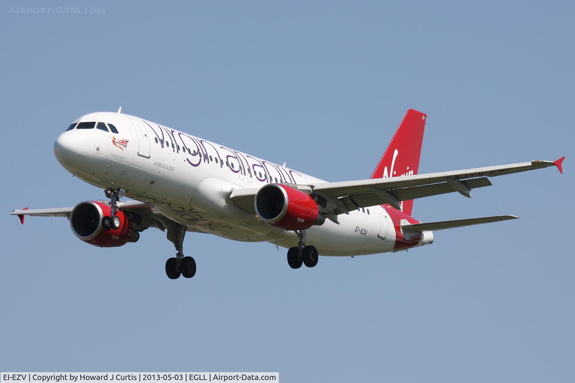 EI-EZV, 2003 Airbus A320-214 C/N 2001, Virgin Atlantic, 'Tartan Lassie'; on approach to runway 27L.