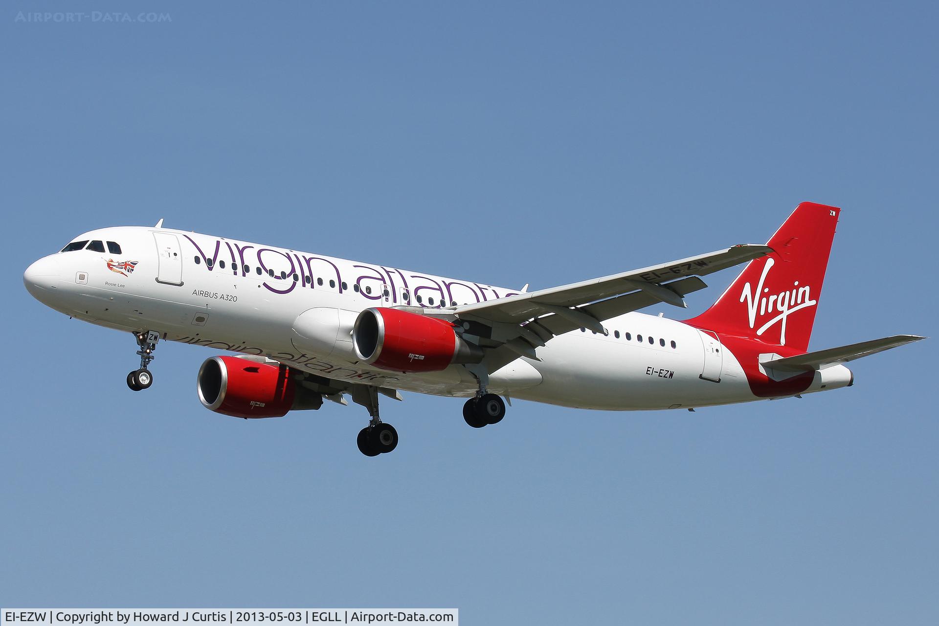EI-EZW, 2003 Airbus A320-214 C/N 1983, Virgin Atlantic, 'Rosie Lee'; on approach to runway 27L.