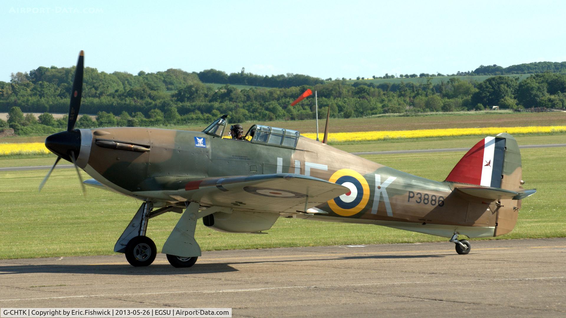 G-CHTK, 1940 Hawker (CCF) Sea Hurricane Mk10 C/N CCF/41H/8020, 1. G-CHTK - now P3886 at the IWM Spring Airshow, May 2013. For its role in the Eagle Squadron, '977 adopted the colours of P3886, coded UF-K, of 601 (County of London) Squadron, Royal Auxiliary Air Force.