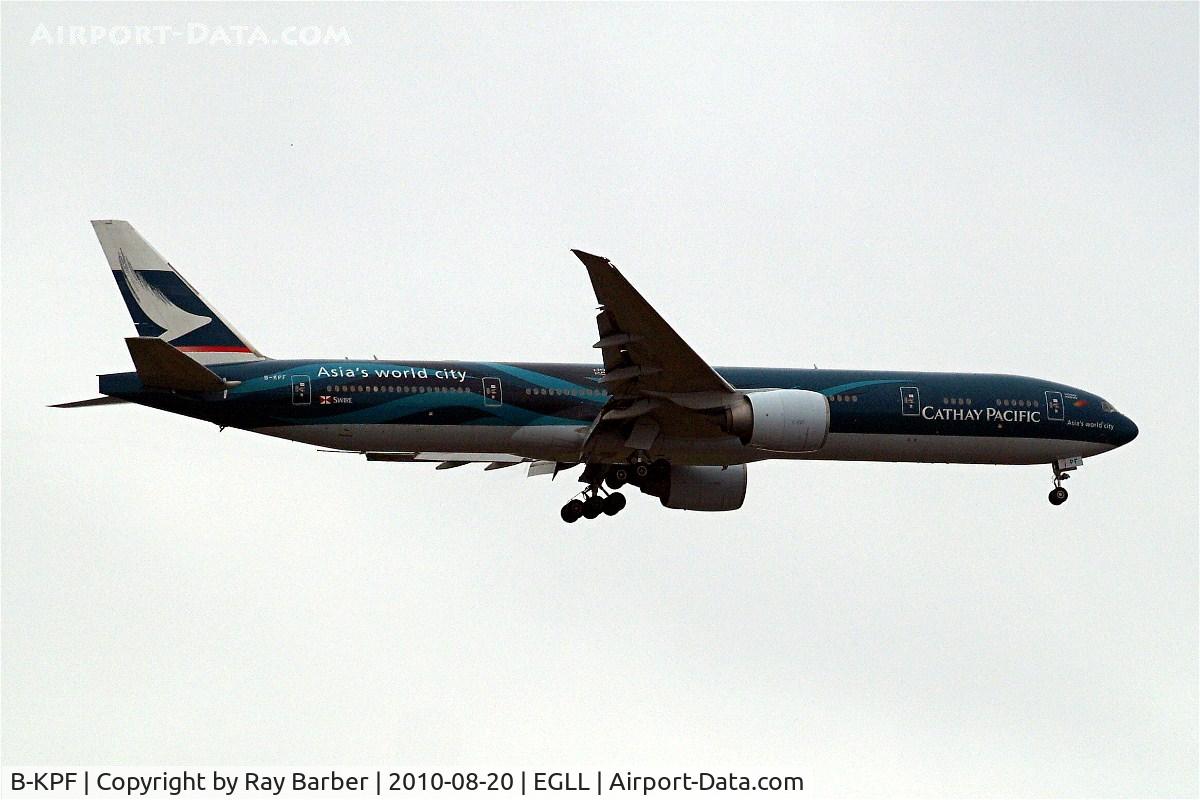 B-KPF, 2008 Boeing 777-367/ER C/N 36832/692, Boeing 777-367ER [36832] (Cathay Pacific Airways) Home~G 20/08/2010. On approach 27L
