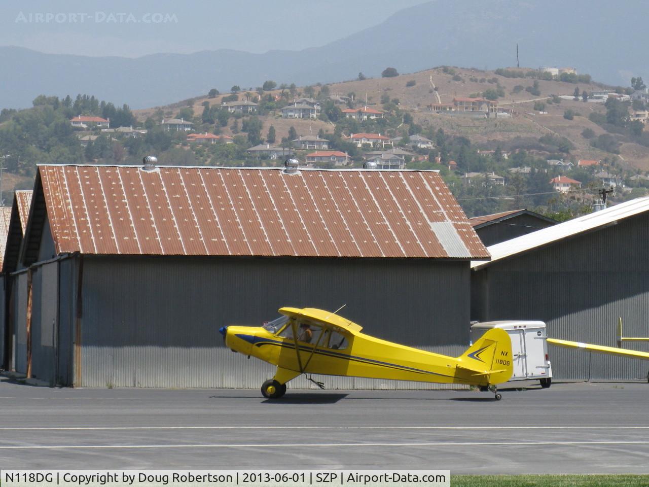 N118DG, 2008 Piper PA-18 Replica C/N 001, 2008 Ganzer XPA18, Continental O-200 100 Hp, taxi after landing Rwy 22