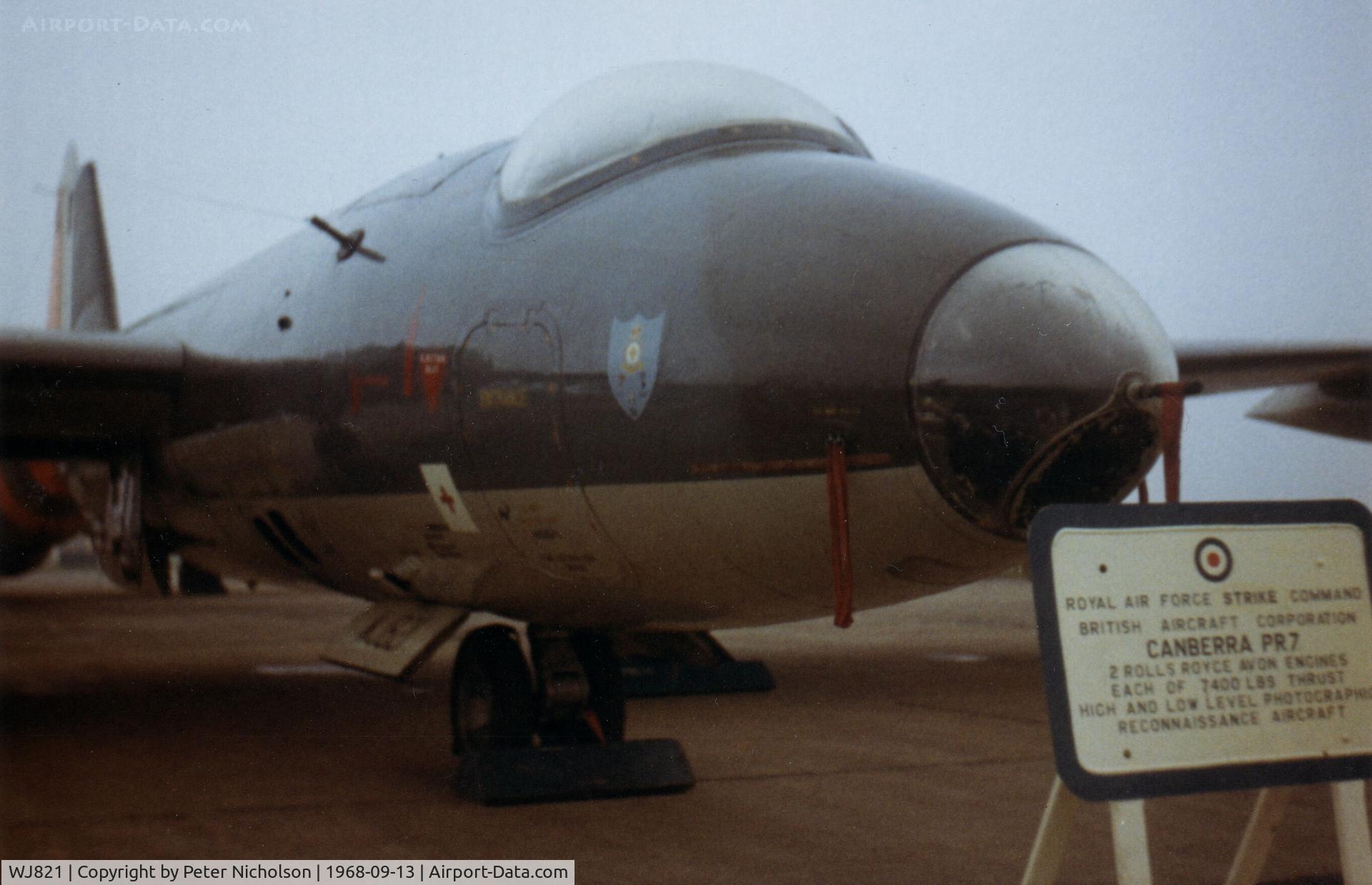 WJ821, 1954 English Electric Canberra PR.7 C/N 71339, Canberra PR.7 of 58 Squadron on display at the 1968 RAF Finningley Airshow.