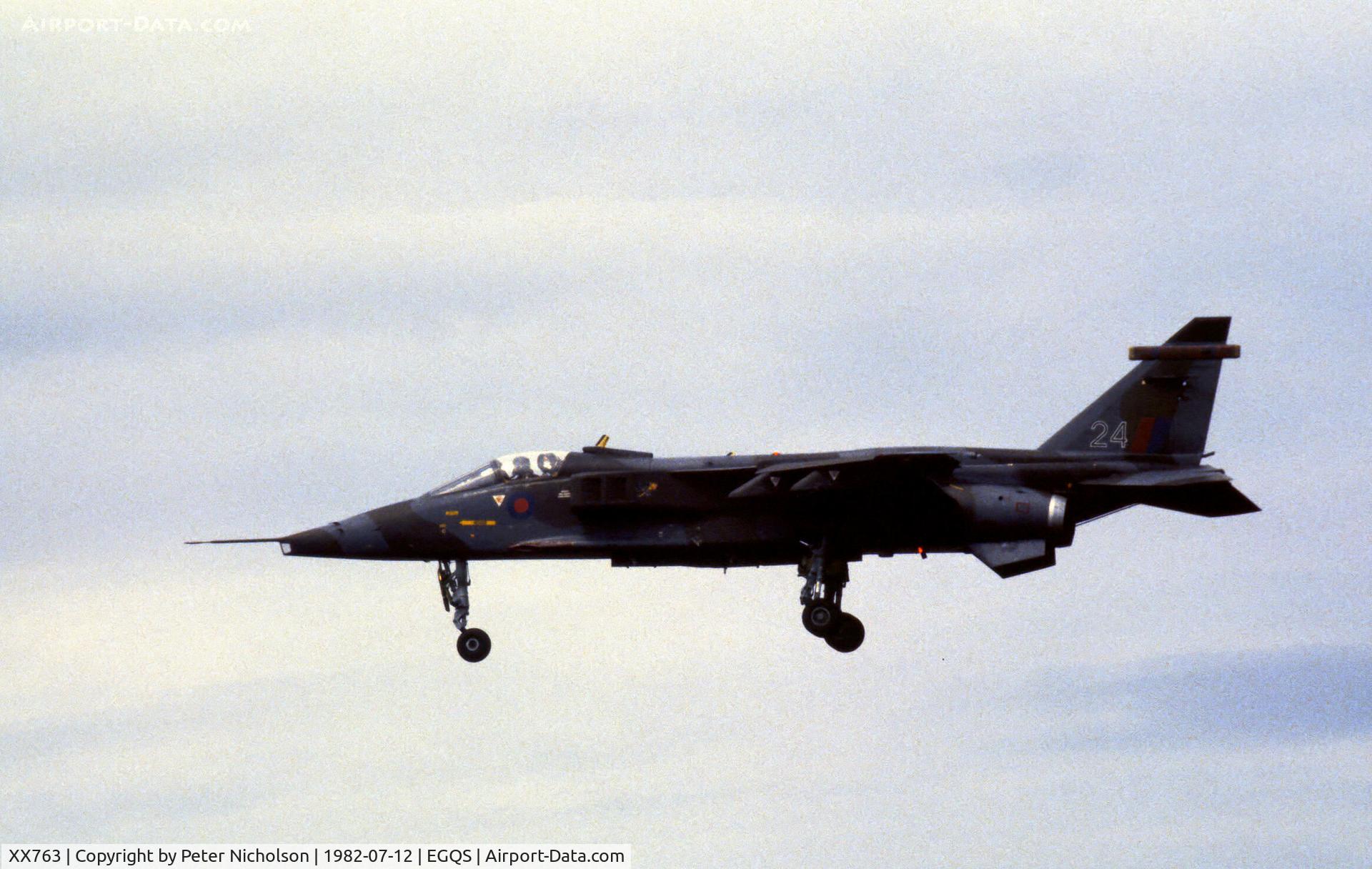 XX763, 1975 Sepecat Jaguar GR.1 C/N S.60, Jaguar GR.1 of 226 Operational Conversion Unit on final approach to RAF Lossiemouth in the Summer of 1982.