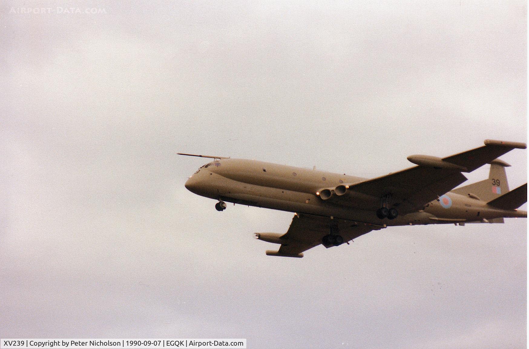 XV239, Hawker Siddeley Nimrod MR.2 C/N 8014, Nimrod MR.2 of the Kinloss Maritime Wing returning home in the Summer of 1990.