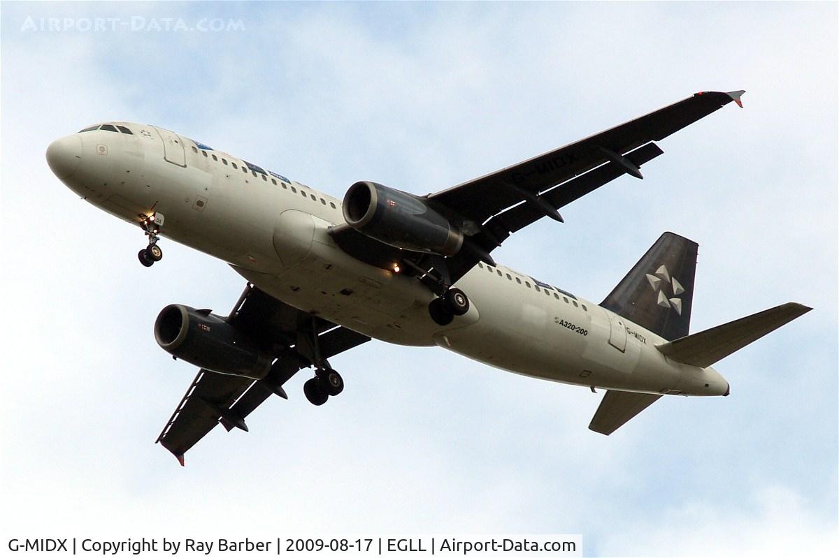 G-MIDX, 2000 Airbus A320-232 C/N 1177, Airbus A320-232 [1177] (bmi British Midland) Home~G 17/08/2009. On approach 27R old Star Alliance scheme.