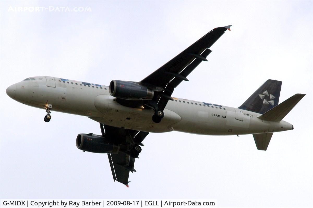 G-MIDX, 2000 Airbus A320-232 C/N 1177, Airbus A320-232 [1177] (bmi British Midland) Home~G 17/08/2009. On approach 27R old Star Alliance scheme.