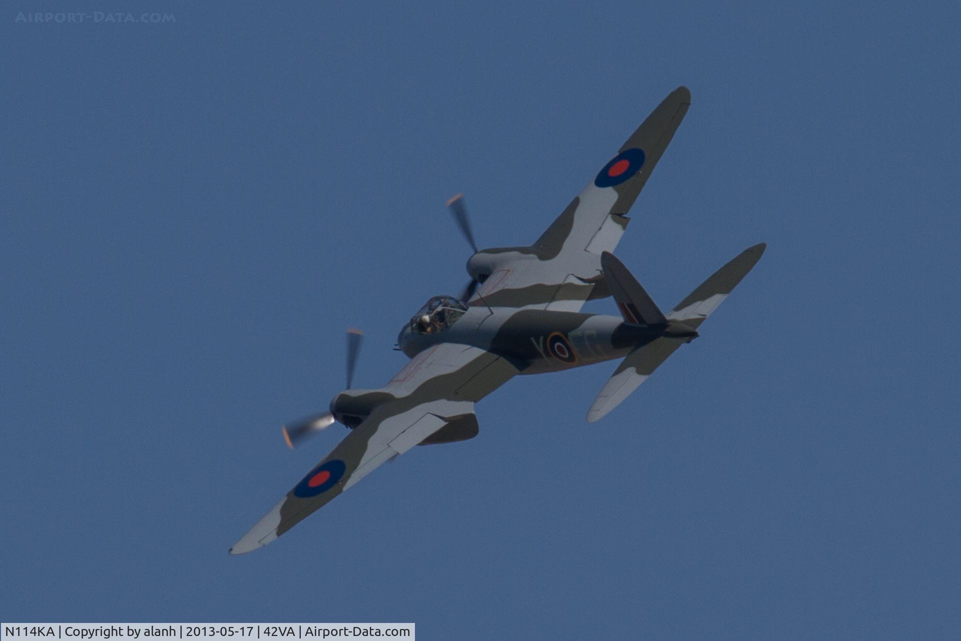 N114KA, 1945 De Havilland Mosquito FB.26 C/N KA114, These flights were filming and photographic sorties rather than displays for watchers on the ground, so topside views were incidental and at some distance as the aircraft went round the circuit to land.