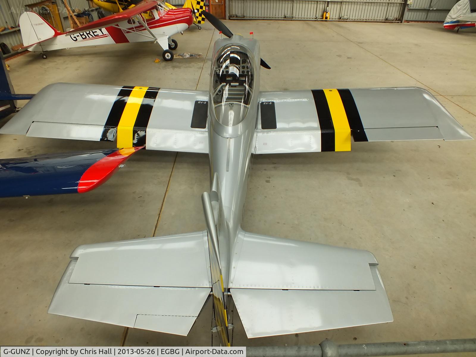 G-GUNZ, 2009 Vans RV-8 C/N PFA 303-14475, hangared at Leicester