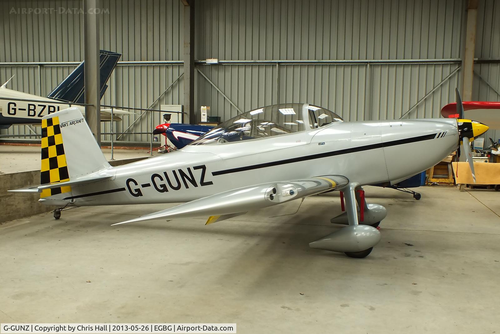 G-GUNZ, 2009 Vans RV-8 C/N PFA 303-14475, hangared at Leicester