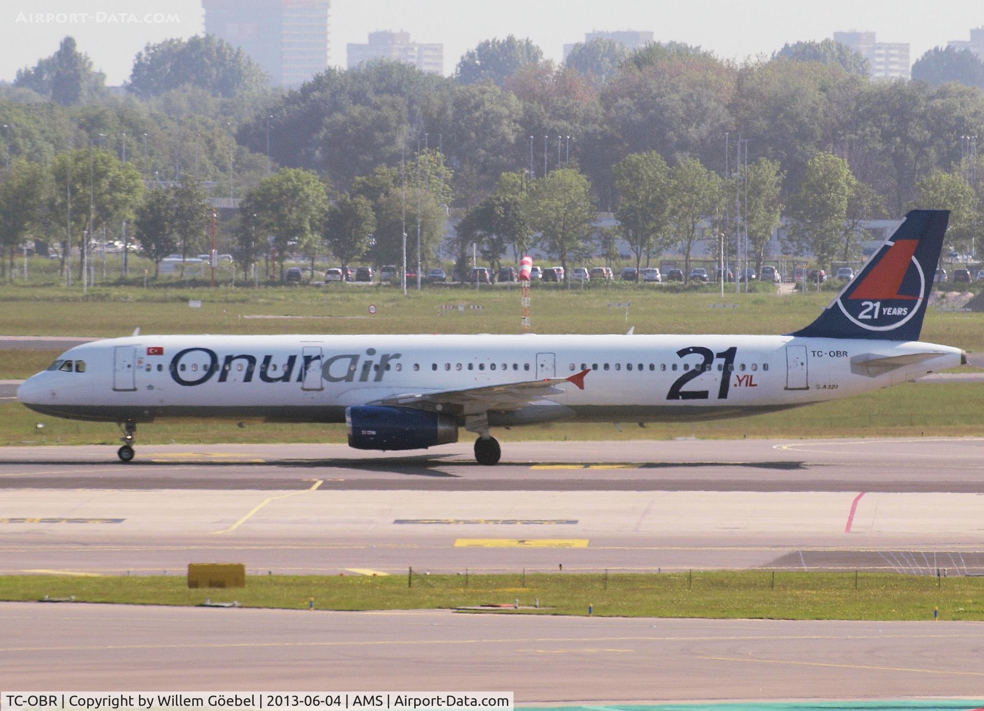 TC-OBR, 1999 Airbus A321-131 C/N 1008, Taxi to the gate on Schiphol Airport (with the 21 number)