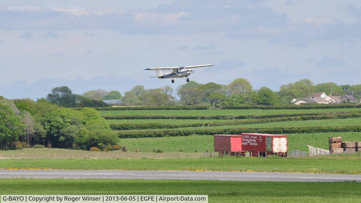 G-BAYO, 1973 Cessna 150L C/N 150-74435, Resident Cessna 150 operated by FlyWales departing Runway 22.