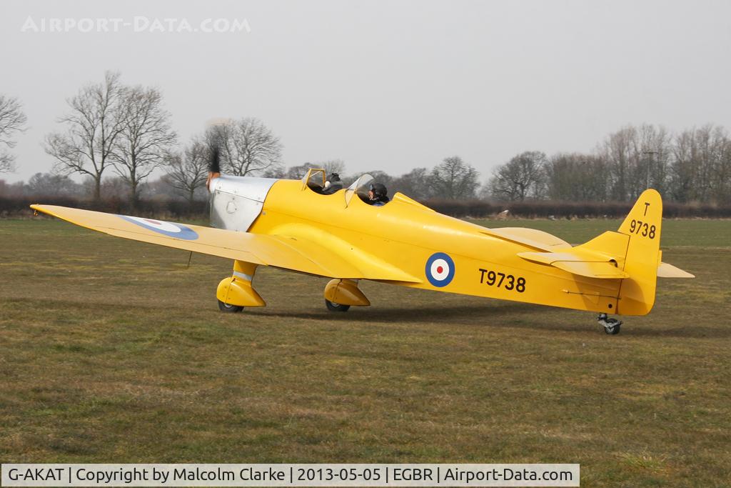 G-AKAT, 1940 Miles M14A Hawk Trainer 3 C/N 2005, Miles M-14A Hawk Trainer 3 at The Real Aeroplane Company's May-hem Fly-In, Breighton Airfield, May 2013.