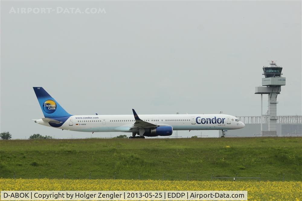 D-ABOK, 2000 Boeing 757-330 C/N 29020, Crawling along twy E7, expecting take off on rwy 26R....