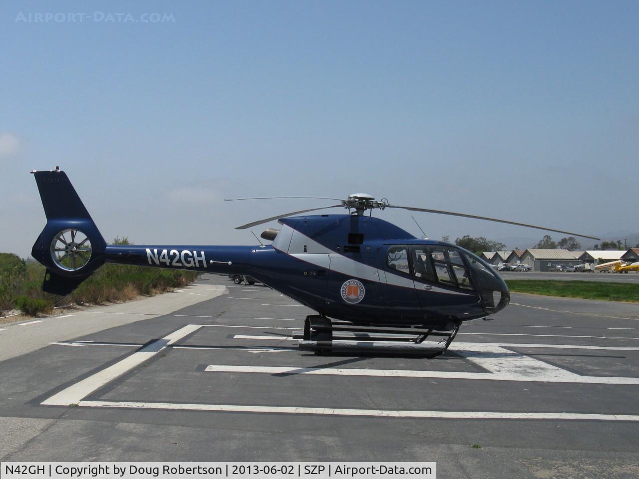 N42GH, Eurocopter EC-120B Colibri C/N 1093, 2000 Eurocopter EC-120B COLIBRI 'Hummingbird', one Turbomeca TM 319 Arrius 2F Turboshaft 504 shp, 5 place, max sling load 1,543 lbs. max takeoff weight 3,704 lbs, max with sling load 3,902 lbs. On SZP Helipad.