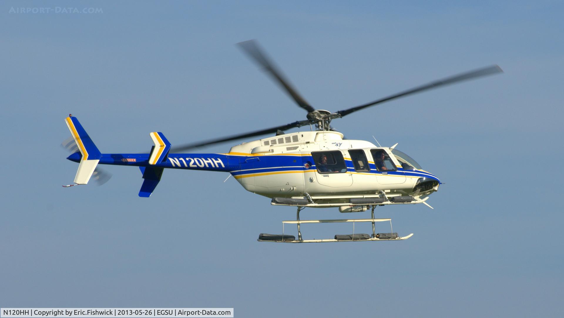 N120HH, 2005 Bell 407 C/N 53661, 42. N120HH departing the IWM Spring Airshow, May 2013.
