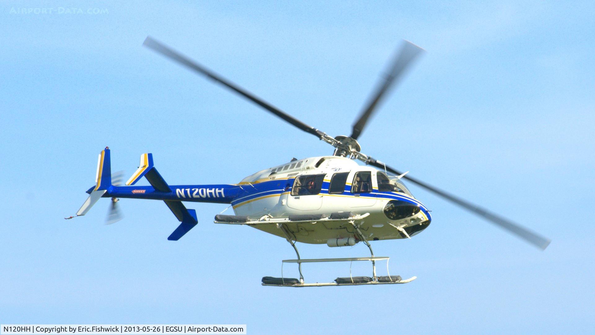 N120HH, 2005 Bell 407 C/N 53661, 43. N120HH departing the IWM Spring Airshow, May 2013.